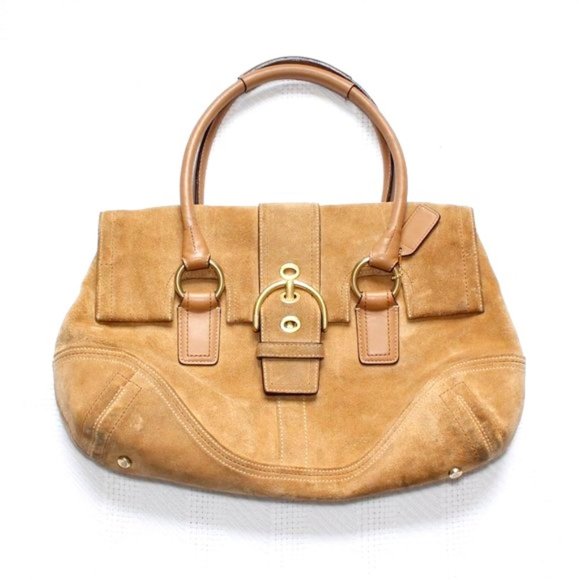 Coach Tan Suede Leather Shoulder Bag Foldover Flap